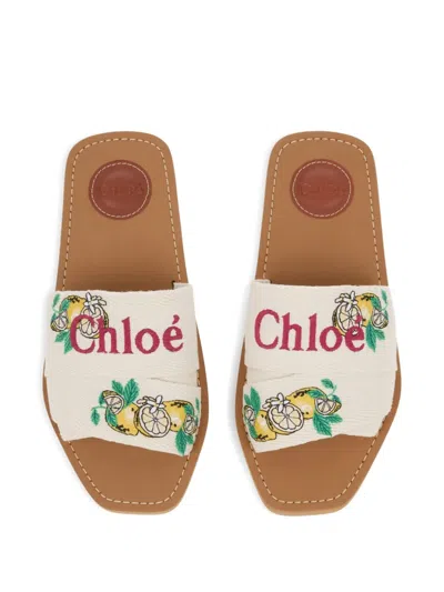 Chloé Mini Ribbons Embroidered Citrus Motif Sandals In Multi