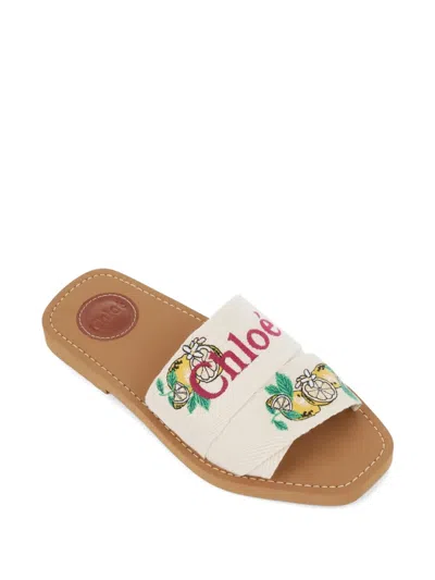 Chloé Mini Ribbons Embroidered Citrus Motif Sandals In Multi