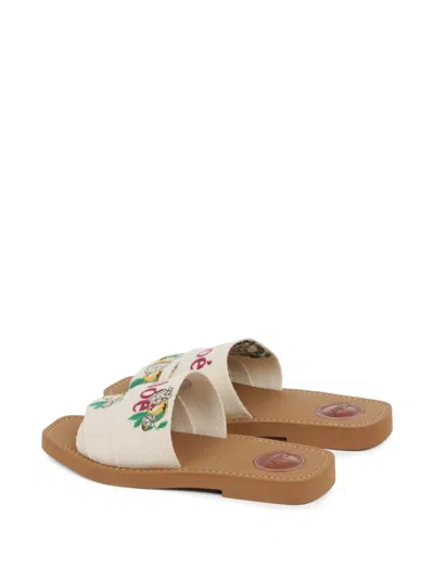 Chloé Mini Ribbons Embroidered Citrus Motif Sandals In Multi