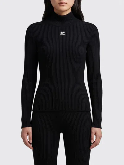 Courrèges Black Ribbed Viscose Blend Turtleneck