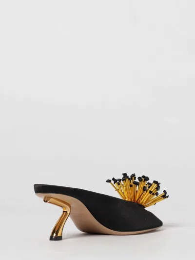 Ferragamo Black Heeled Sandals With Crystal Decoration On The Front In Fabric For Women