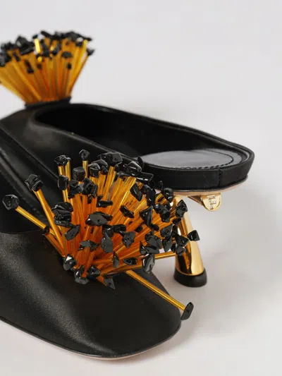 Ferragamo Black Heeled Sandals With Crystal Decoration On The Front In Fabric For Women