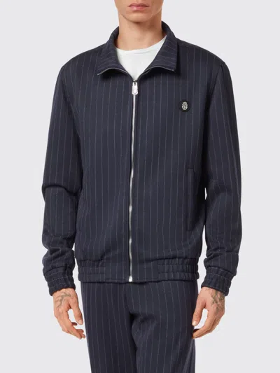 Billionaire Pinstriped Polyester Bomber Jacket In Blue
