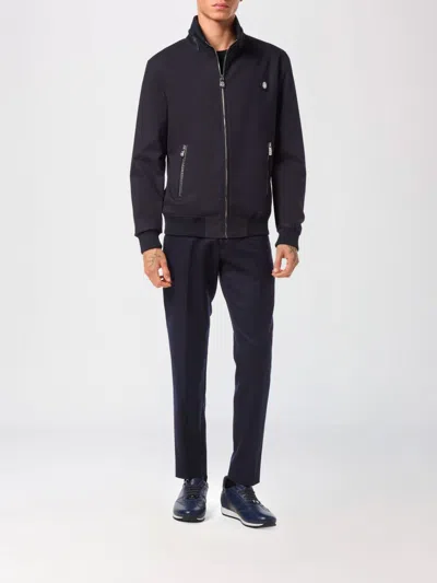 Billionaire Cotton Bomber Jacket With Python Leather Inserts In Blue