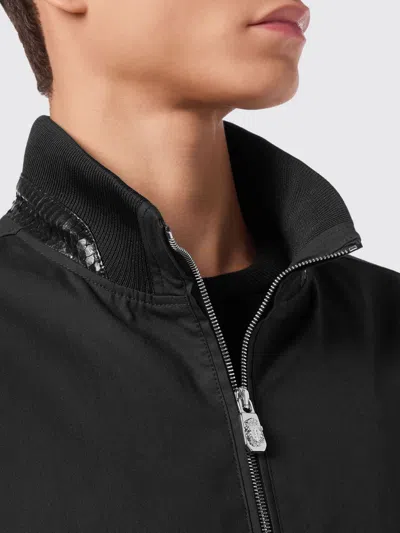 Billionaire Cotton Bomber Jacket With Python Leather Inserts In Black
