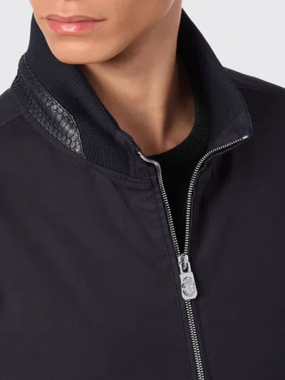 Billionaire Cotton Bomber Jacket With Python Leather Inserts In Blue
