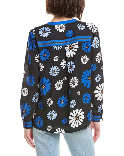 T Tahari Split Neck Blouse In Multi
