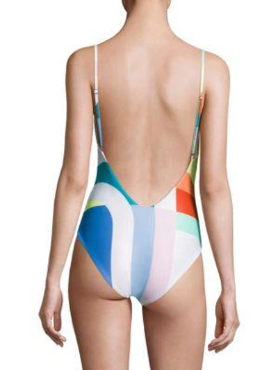 Shop Mara Hoffman Meridian Classic One-piece Colorblock Swimsuit In White Multicolor