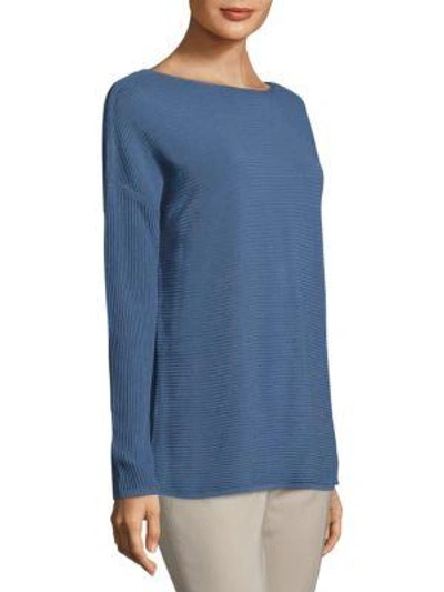 Shop Lafayette 148 Rib-knit V-back Sweater In Riptide