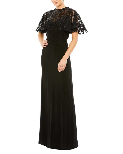 Mac Duggal Embellished Butterfly Cape Sleeve Jersey Gown In Black