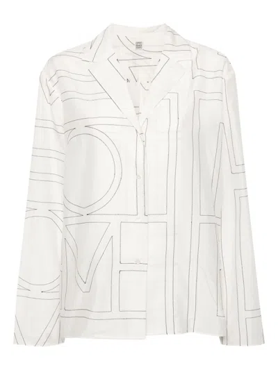 Totême Womens White Black Monogram Spread-collar Cotton-blend Shirt In Multi