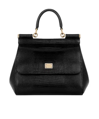 Dolce & Gabbana Sicily Small Bag Stampa Dauphine In Black