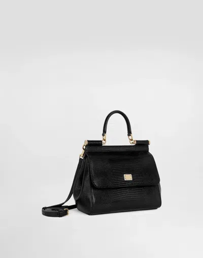 Dolce & Gabbana Sicily Small Bag Stampa Dauphine In Black