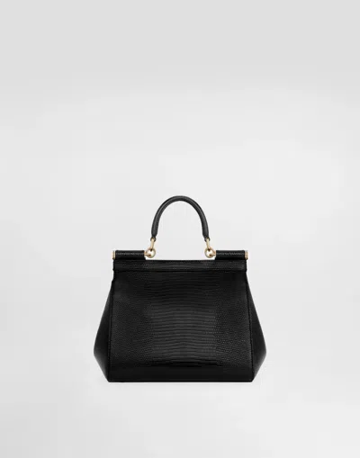 Dolce & Gabbana Sicily Small Bag Stampa Dauphine In Black