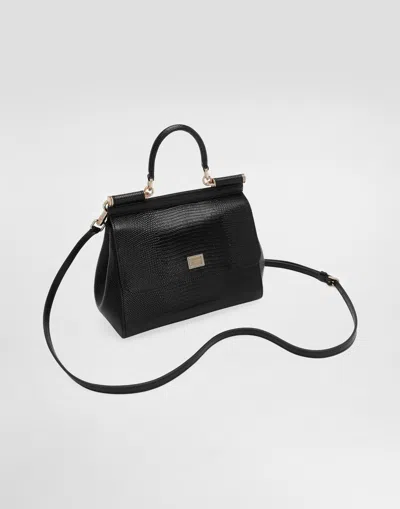 Dolce & Gabbana Sicily Small Bag Stampa Dauphine In Black