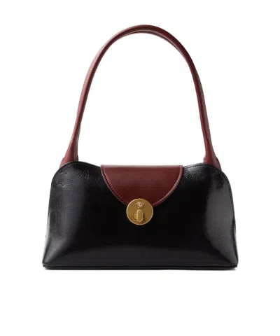 Versace Vivian Medium Two-tone Textured-leather Shoulder Bag In Black