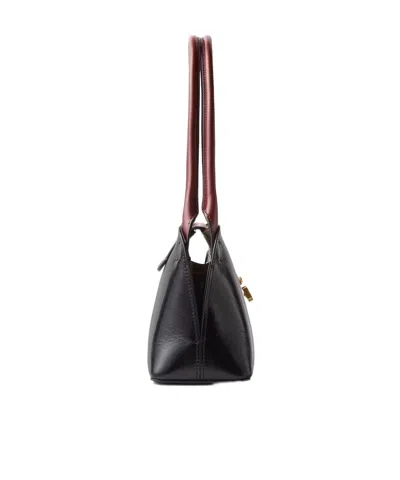 Versace Vivian Medium Two-tone Textured-leather Shoulder Bag In Black
