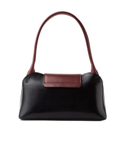 Versace Vivian Medium Two-tone Textured-leather Shoulder Bag In Black