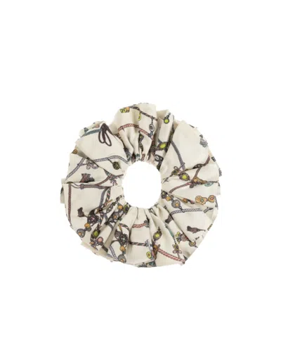 Versace Printed Silk Twill Scrunchie In White