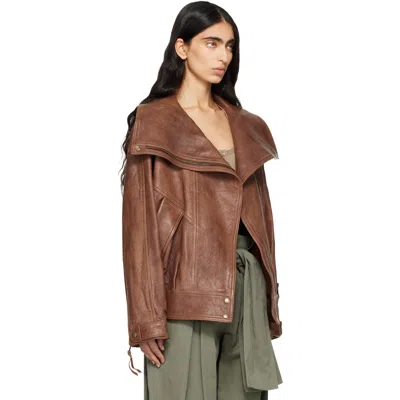 Balmain Brown Lambskin Bomber Jacket In Brown
