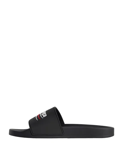 Balenciaga Embossed Logo Slip-on Sandals With Moulded Footbed In Multi