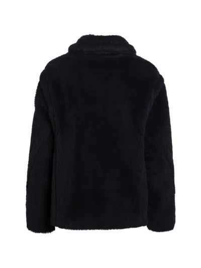 Max Mara Alpaca Wool Jacket Collared Design Front Pockets In Blue