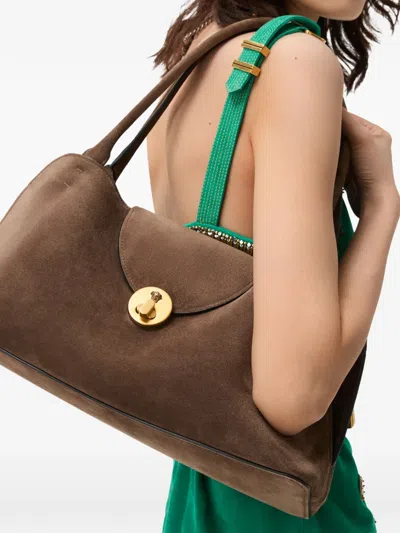 Versace Medium Suede Shoulder Bag In Brown