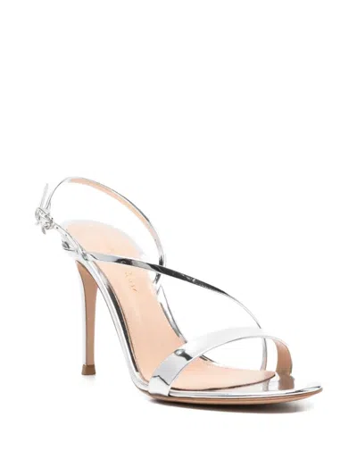 Gianvito Rossi Silver Solid Open Round Toe Heels In Silver