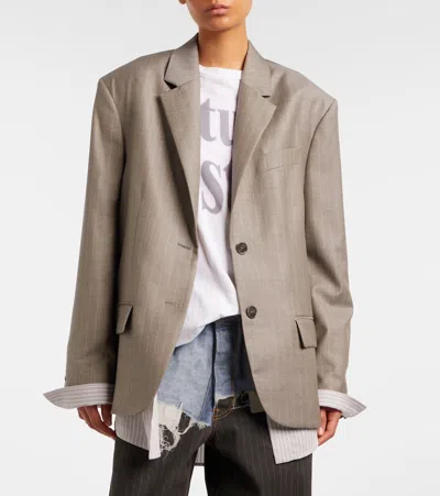 Acne Studios Striped Wool Jacket In Gray