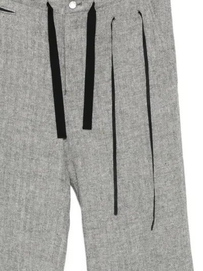 Midorikawa Herringbone-pattern Layered Trousers In Gray
