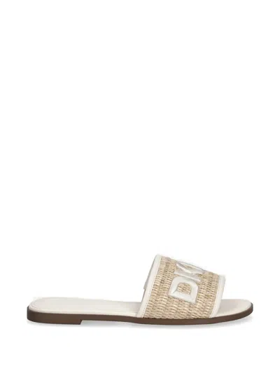 Dkny Logo-embroidered Woven Sandals In White