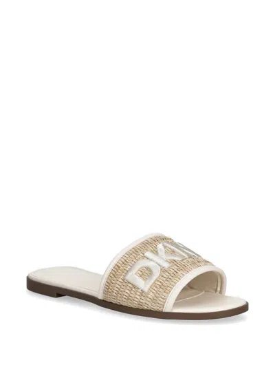Dkny Logo-embroidered Woven Sandals In White