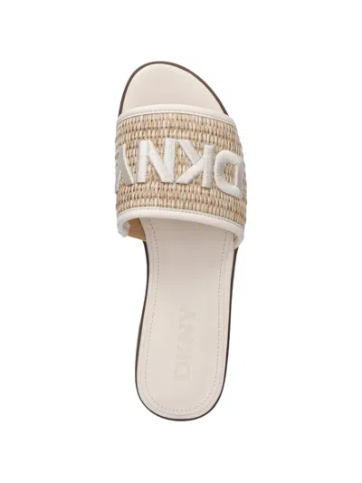Dkny Logo-embroidered Woven Sandals In White
