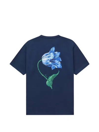 Kenzo Tulip Embroidered Cotton T-shirt In Blue