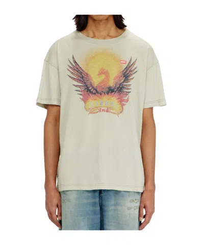 Diesel Regular T-shirt With Phoenix Print In Neutral