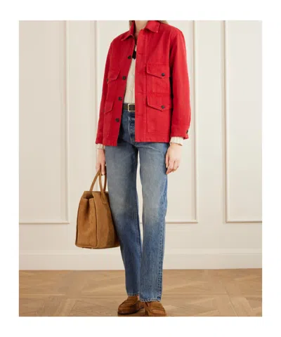 Nili Lotan Leroy Cotton Twill Utility Jacket In Red