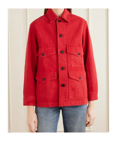Nili Lotan Leroy Cotton Twill Utility Jacket In Red