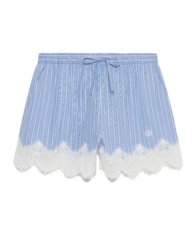 Simkhai Emmie Lace-trimmed Striped Cotton Shorts In Blue