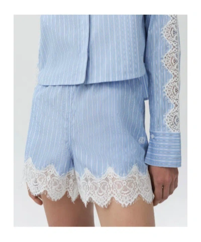 Simkhai Emmie Lace-trimmed Striped Cotton Shorts In Blue