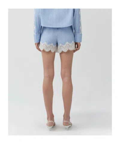 Simkhai Emmie Lace-trimmed Striped Cotton Shorts In Blue