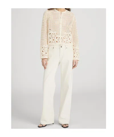 Frame Womens Cream Postcard Cut-out Weave Cotton Cardigan Xs In Neutral