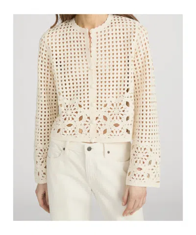 Frame Womens Cream Postcard Cut-out Weave Cotton Cardigan Xs In Neutral