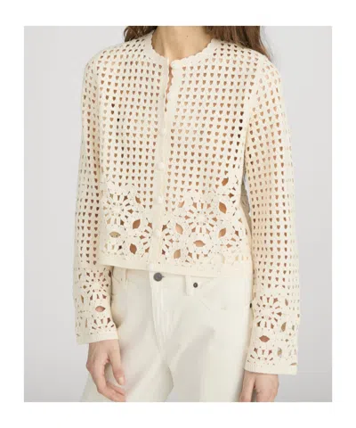 Frame Womens Cream Postcard Cut-out Weave Cotton Cardigan Xs In Neutral