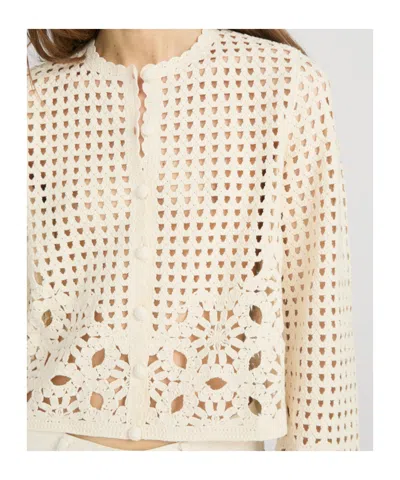 Frame Womens Cream Postcard Cut-out Weave Cotton Cardigan Xs In Neutral