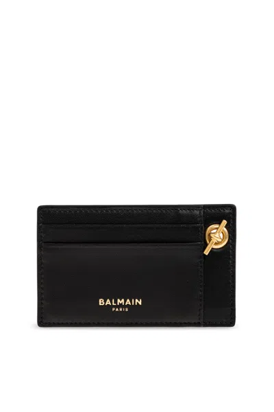 Balmain Monogram-pattern Chain-link Card Holder In Black