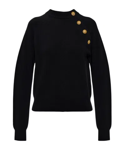 Balmain Button-embellished Raglan-sleeve Sweater In Black