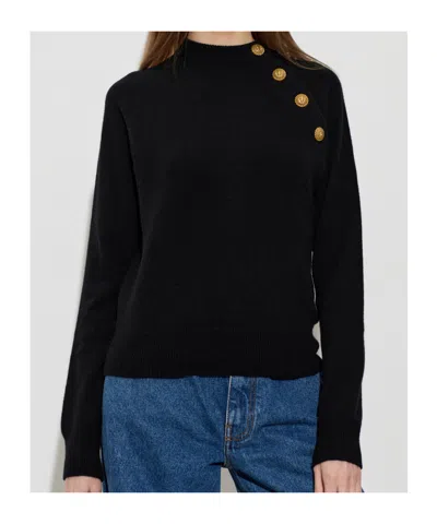 Balmain Button-embellished Raglan-sleeve Sweater In Black