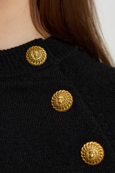 Balmain Button-embellished Raglan-sleeve Sweater In Black