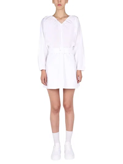 Patou White Solid V Neck Mini Dress In White