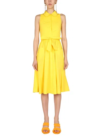 Moschino Tie-fastening Polo-collar Midi Dress In Yellow